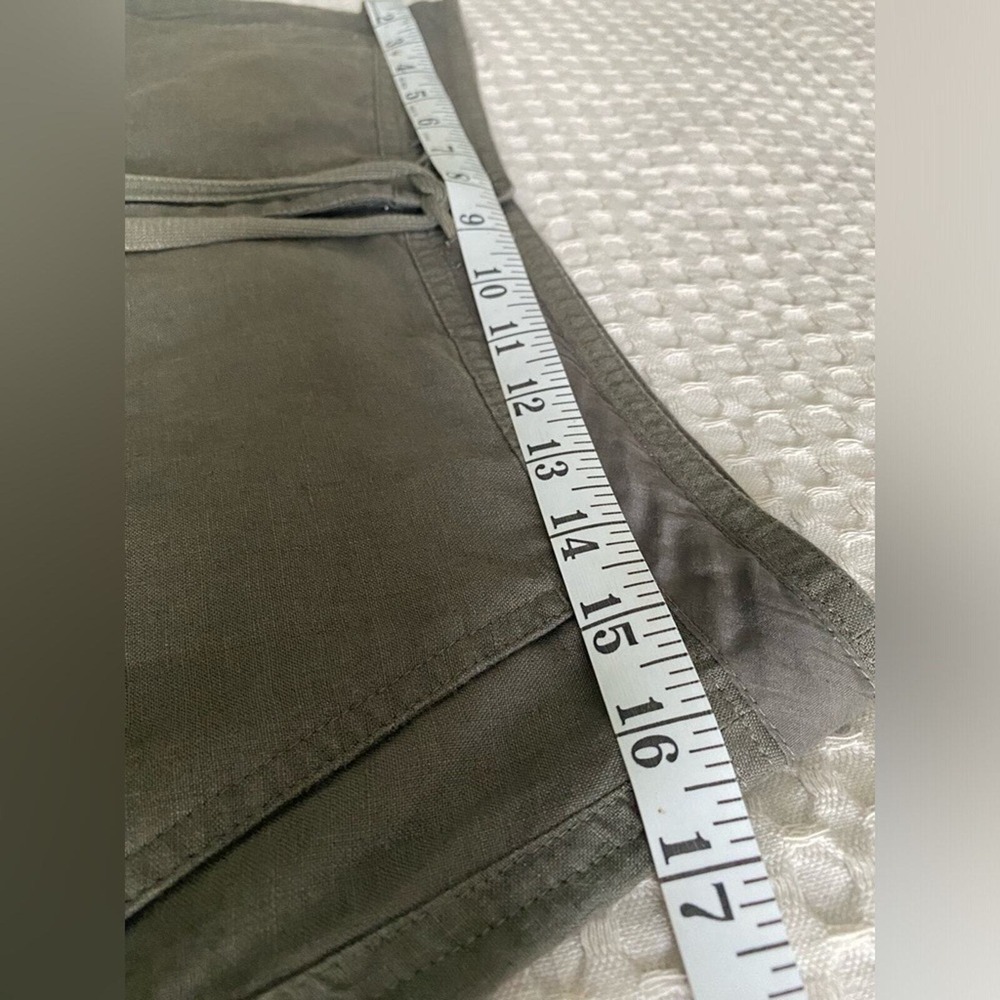 Talbots Olive Green Pure Irish Linen Pencil Skirt Size 6 Drawstring Utility - Picture 3 of 9